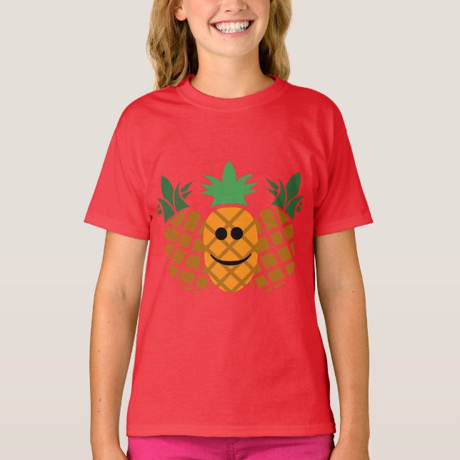 Happy Pineaple Design - Girls' Basic T - Shirt (Vorderseite)