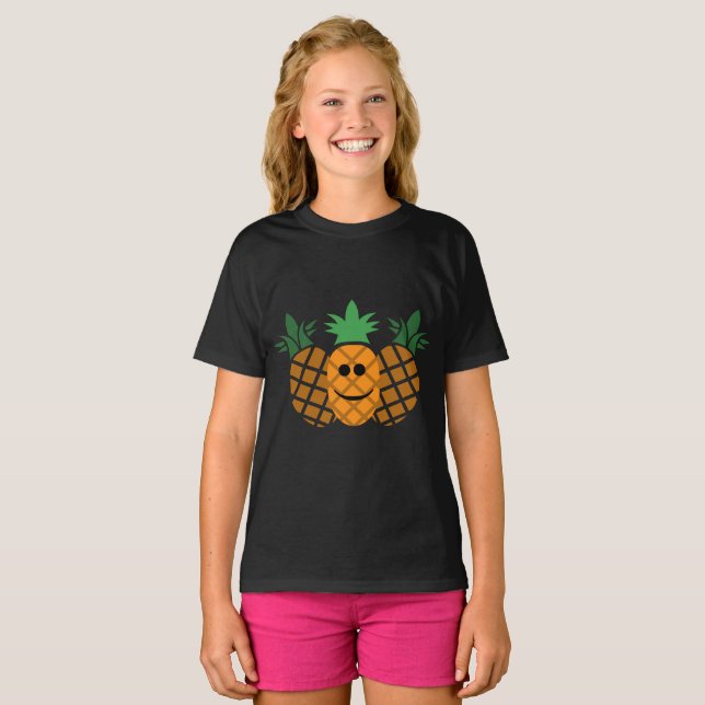 Happy Pineaple Design - Girls' Basic T - Shirt (Vorne ganz)