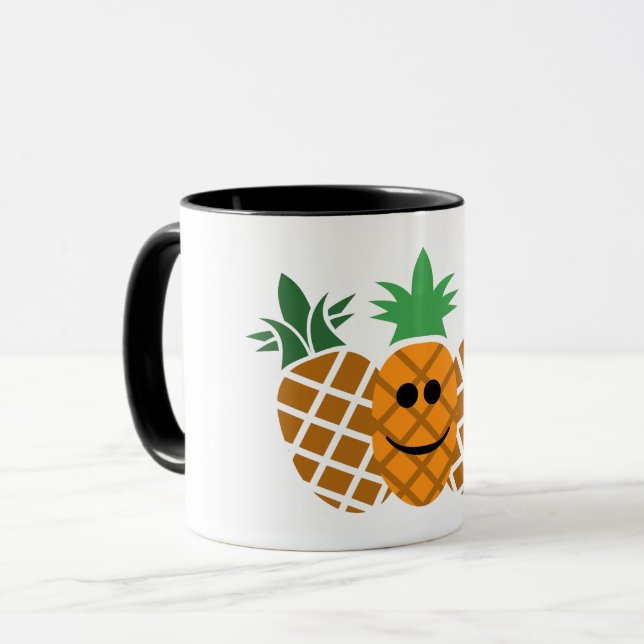 Happy Pineapple Design - Black 11 oz Combo Mug (Devant gauche)
