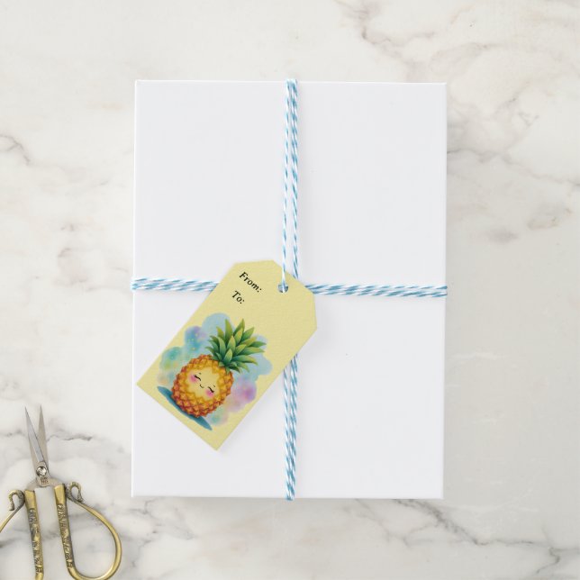 Happy Pineapple Gift Tag Geschenkanhänger (Mit Garn)