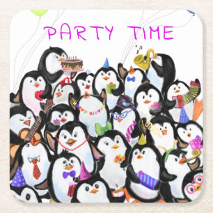Happy Pinguins Party Cartoon Zeichnend - Niedlich  Rechteckiger Pappuntersetzer