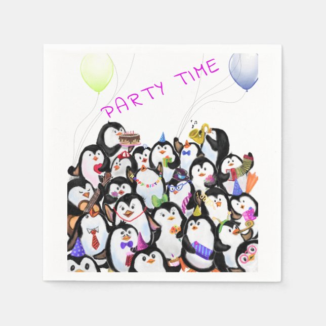 Happy Pinguins Party Cartoon Zeichnend - Niedlich  Serviette (Vorderseite)