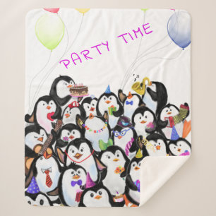 Happy Pinguins Party Sherpa Blanket Cartoon Sherpadecke