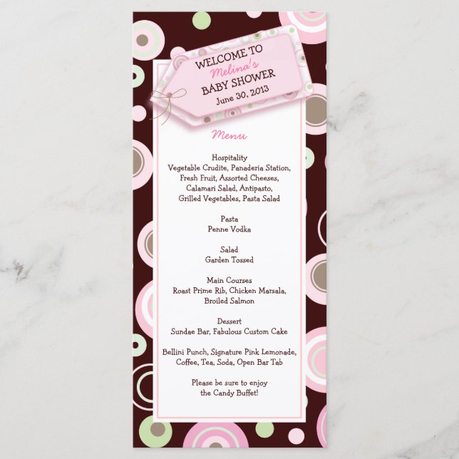 Happy Pink Dots Baby Shower Menu Card Menükarte (Vorderseite)