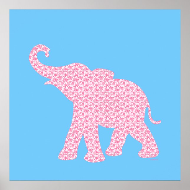 Happy Pink Elephant Art Pattern Niedlich Poster (Vorne)