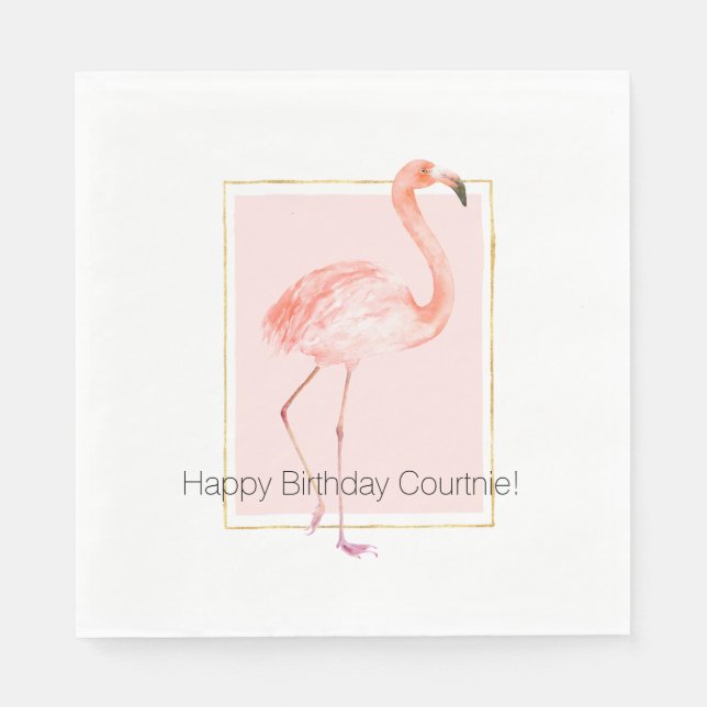 Happy Pink Flamingo Birthday Serviette (Vorderseite)
