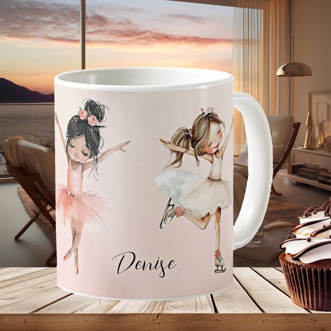 Happy Pink Girly Ballerina Tasse (Girly pink mug featuring girls dancing and ice skating - ballerina - dance)