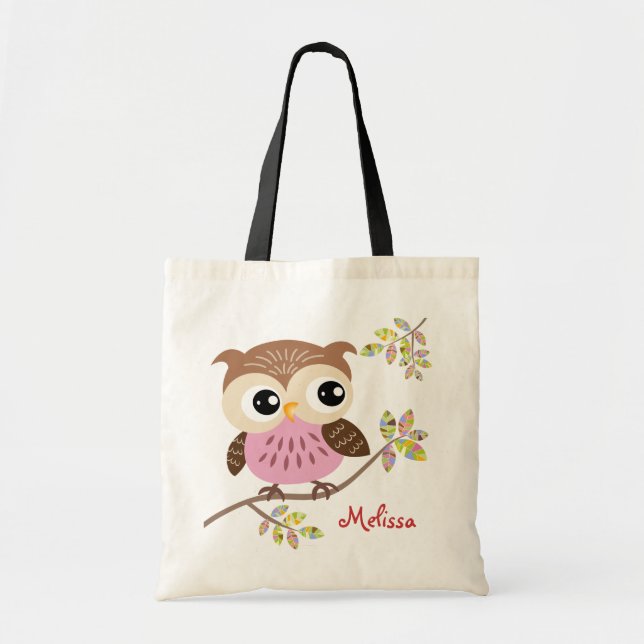 Happy Pink Owl Tote Tasche (Vorne)
