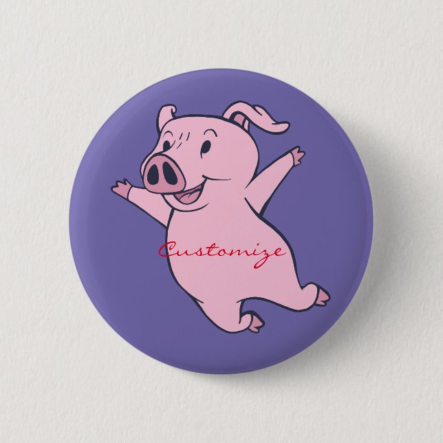 Happy Pink Pig Jumping Thunder_Cove Button (Vorderseite)