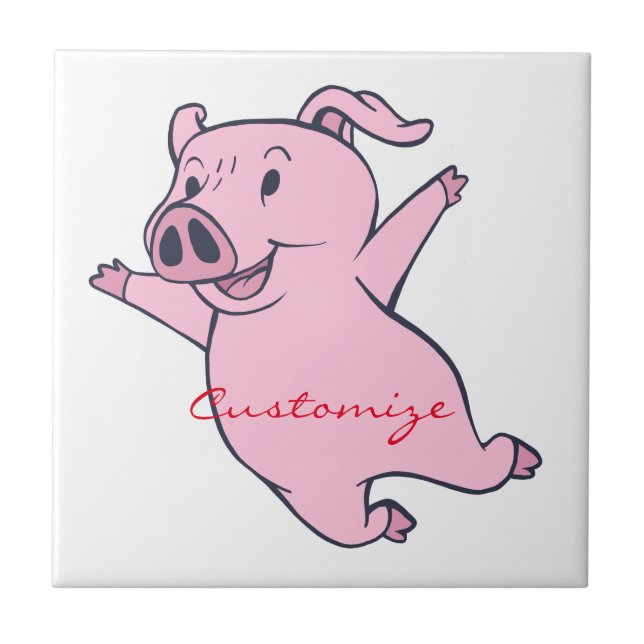 Happy Pink Pig Jumping Thunder_Cove Fliese (Vorderseite)