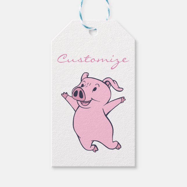 Happy Pink Pig Jumping Thunder_Cove Geschenkanhänger (Vorderseite)