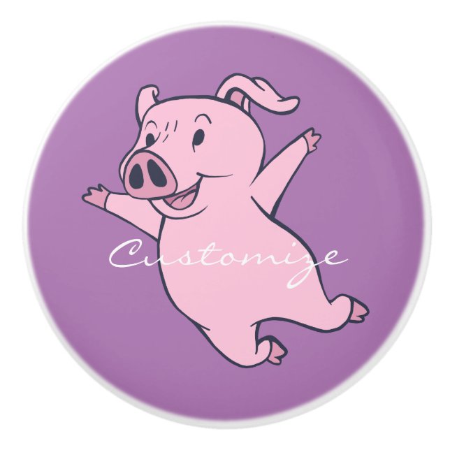Happy Pink Pig Jumping Thunder_Cove Keramikknauf (Vorderseite)