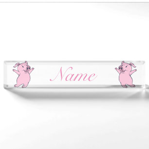 Happy Pink Pig Jumping Thunder_Cove Namensplakette