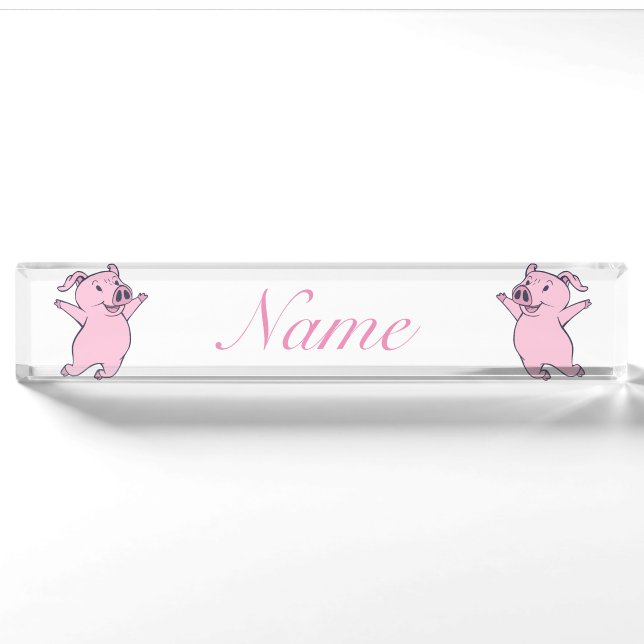 Happy Pink Pig Jumping Thunder_Cove Namensplakette (Vorderseite)