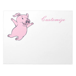 Happy Pink Pig Jumping Thunder_Cove Notizblock