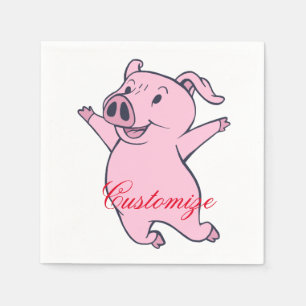 Happy Pink Pig Jumping Thunder_Cove Serviette