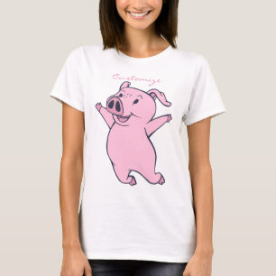 Happy Pink Pig Jumping Thunder_Cove T - Shirt