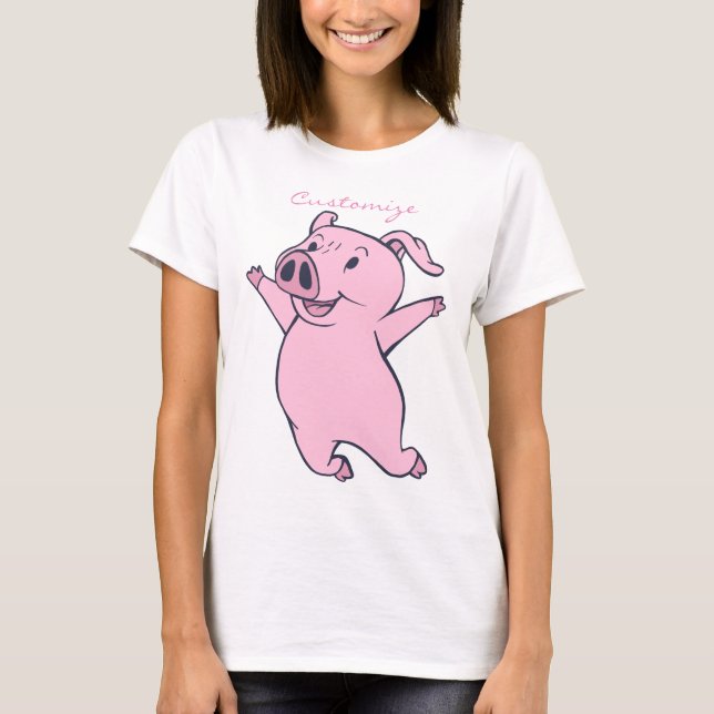 Happy Pink Pig Jumping Thunder_Cove T - Shirt (Vorderseite)