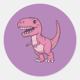 Happy Pink T-Rex Dino Runder Aufkleber