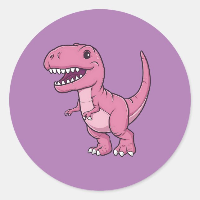 Happy Pink T-Rex Dino Runder Aufkleber (Vorderseite)