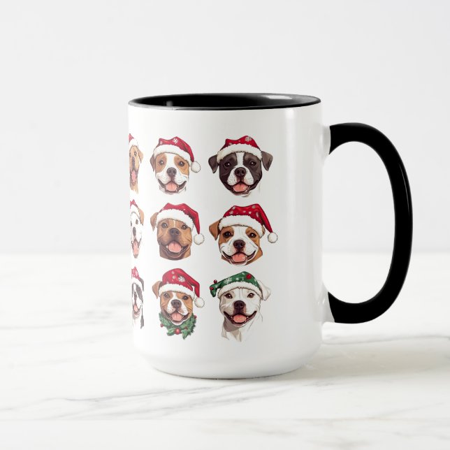 Happy Pit Bull Hunde in Christmas Hats Tasse (Rechts)