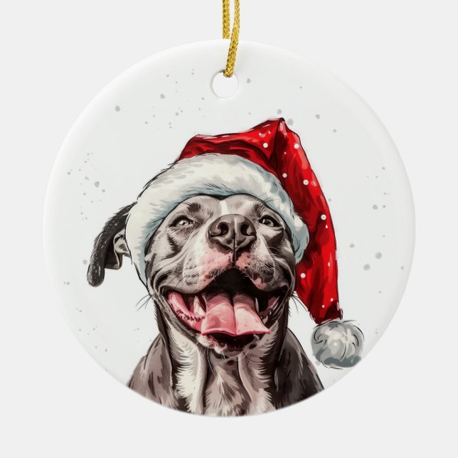 Happy Pitbull Dog Christmas Personalized Keramik Ornament (Vorne)