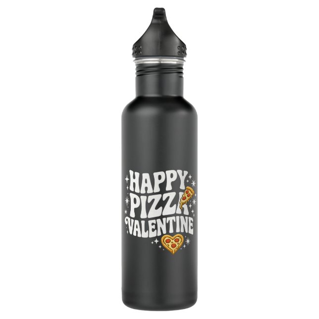 Happy Pizza Valentine Funny Pizza Love Design Edelstahlflasche (Rechts)