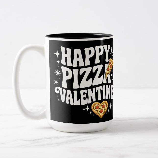Happy Pizza Valentine Funny Pizza Love Design Zweifarbige Tasse (Links)
