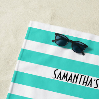 Happy Place Neon Aqua und White Stripe Beach Handt Strandtuch
