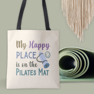 Happy Place Pilates Mat Quote Pastel Yoga Fitness Tasche