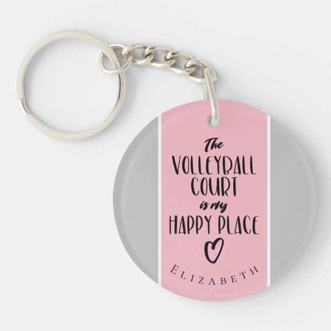 Happy Place Pink Graue Bratmädchen Volleyball Schlüsselanhänger (Vorderseite)