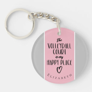 Happy Place rosa Graumädchen Volleyball Schlüsselanhänger