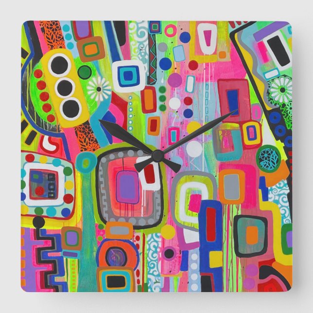 Happy Place Wall Clock Quadratische Wanduhr (Vorderseite)