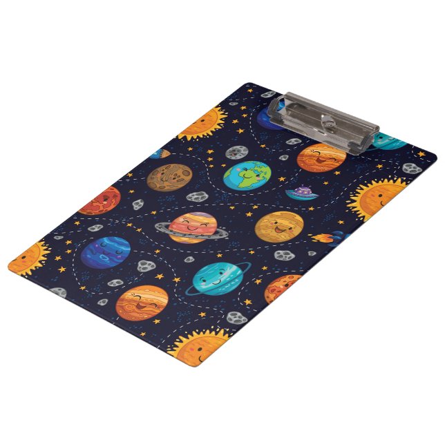 Happy Planets Clipboard Klemmbrett (Schrägansicht)