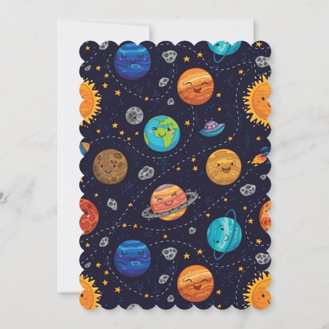 Happy Planets Flat Greeting Card Einladung (Rückseite)