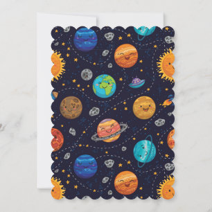 Happy Planets Flat Greeting Card Einladung