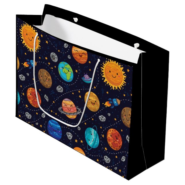 Happy Planets Geschenktasche Große Geschenktüte (Vorderseite Schrägansicht)