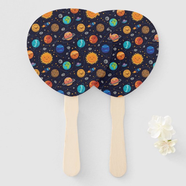 Happy Planets Hand Fans Fächer (Vorne und Hinten)