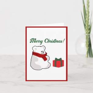 Happy Polar Bear in Red Scarf, Weihnachten Cartoon Karte