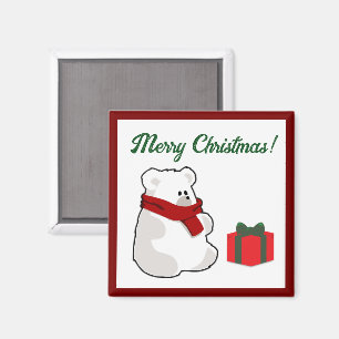 Happy Polar Bear in Red Scarf, Weihnachten Cartoon Magnet