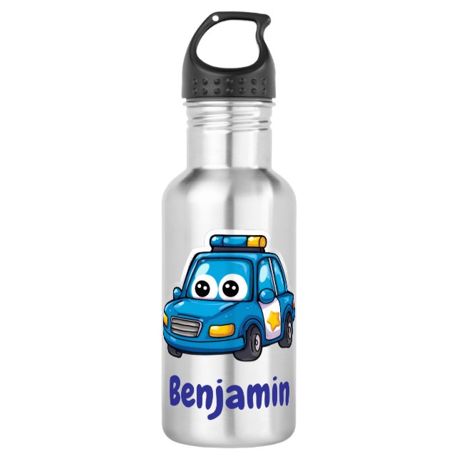Happy Police Car, Boys, Personalized Water Bottle Edelstahlflasche (Vorderseite)