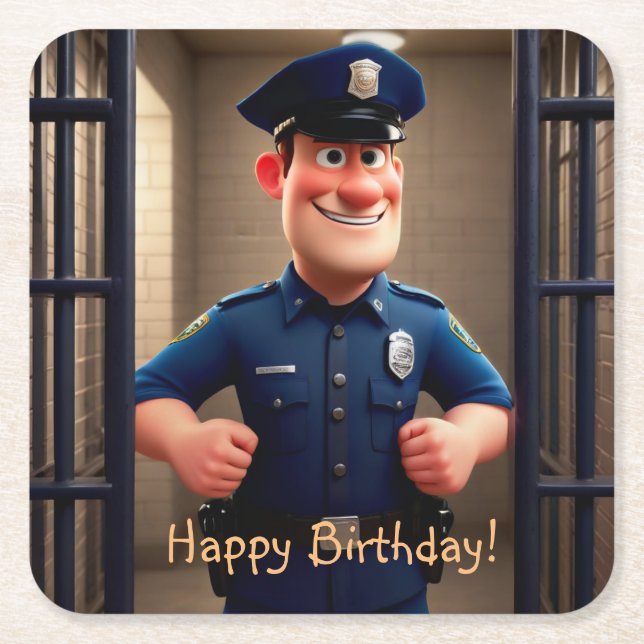 Happy Policeman Birthday Rechteckiger Pappuntersetzer (Vorderseite)