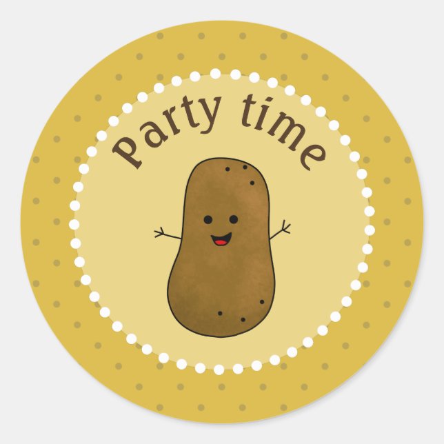 Happy Potato Party Time Runder Aufkleber (Vorderseite)