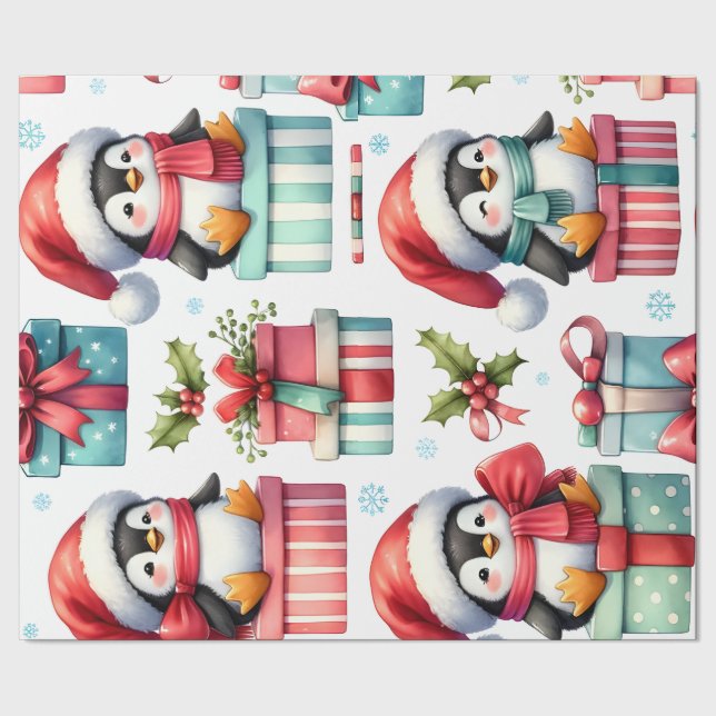 Happy Present Pinguins Wrapping Paper Geschenkpapier (Saum)