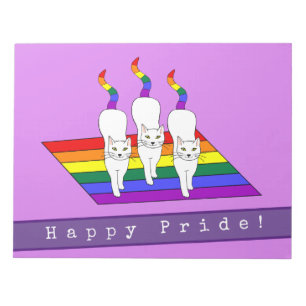 Happy-Pride-LGBT-Katzen mit Regenbogenflagge Notizblock