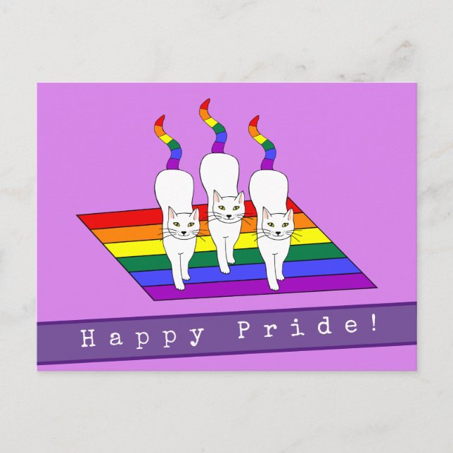 Happy Pride LGBT Katzen mit Regenbogenflagge Postkarte (Vorderseite)