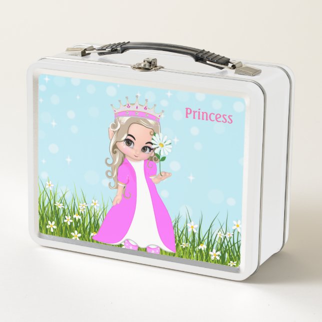 Happy Princess in rosa und Blume Metall Brotdose (Vorderseite)