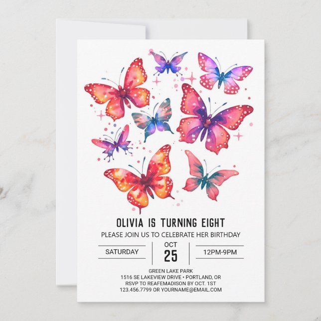 Happy Printable Butterfly Girl Geburtstag Einladung (Vorderseite)