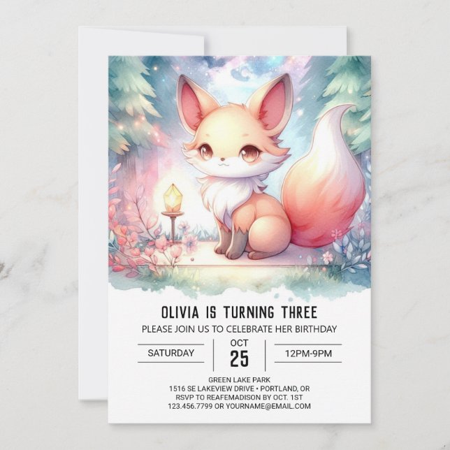 Happy Printable Fox Geburtstag digital Einladung (Vorderseite)