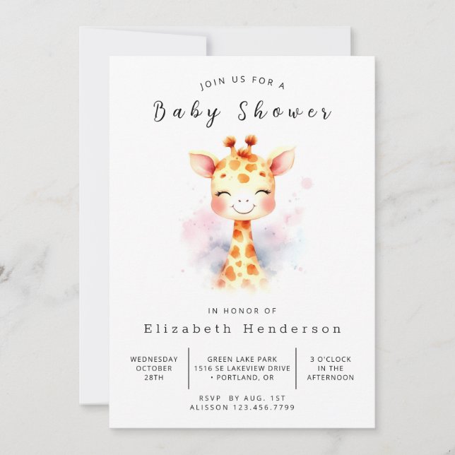 Happy Printable Giraffe Baby Shower Einladung (Vorderseite)